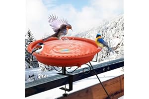 Lovppy Heated Bird Baths for Outdoors for Winter, 100W Heated Bird Bath Water Heater with Thermostatically Controlled, Heated Bird Bath for Deck Railing Outside Garden Patio Yard (Brown)