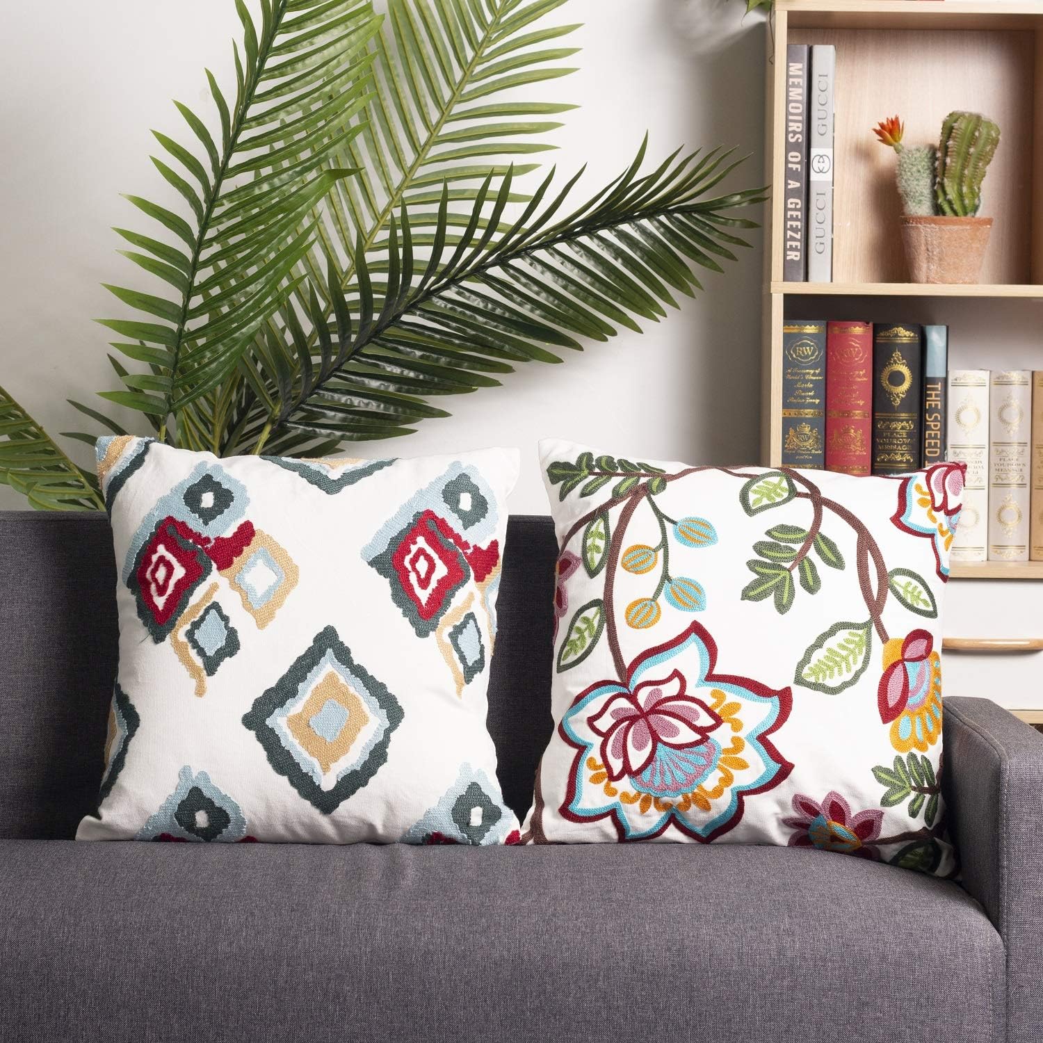 Embroidered Throw Pillow Covers 18X18 Farmhouse Decorative for Living Room Outdoor Pillows for Patio Furniture Throw Pillows for Couch cojines decorativos para sala Fall Decor for Home Christmas Sofa: Home & Kitchen