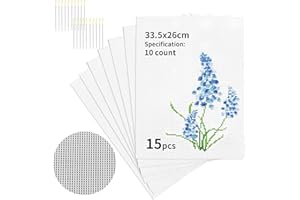 TCAIRG 15PCS 10 Count Plastic Mesh Canvas Sheets, Cross Stitch Plastic Mesh Canvas for Embroidery, Crafts DIY Crochet Projects, 13.2X10.2 Inch (20Pcs Weaving Needles)