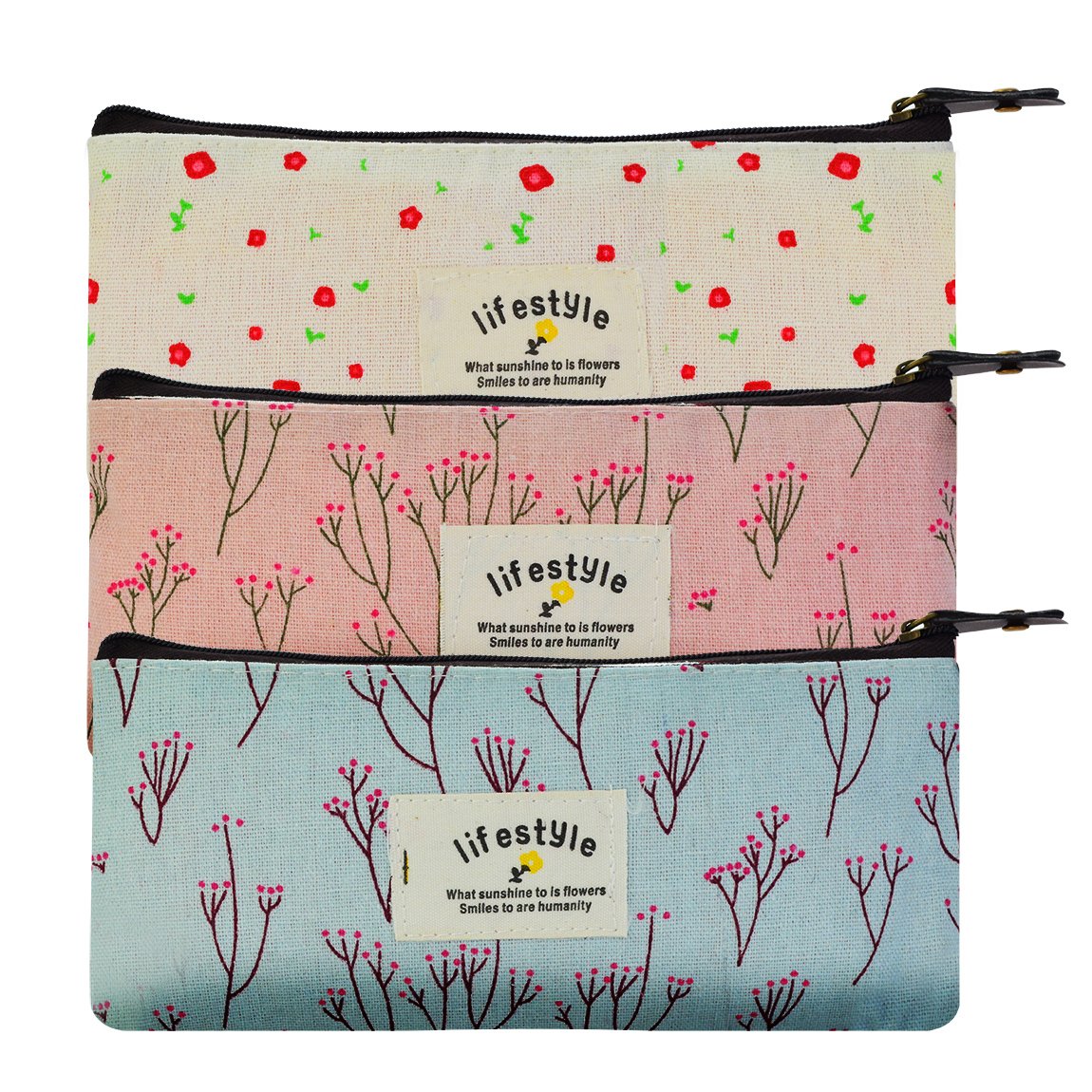 Photo 1 of Miayon Countryside Flower Floral Pencil Pen Case Cosmetic Makeup Bag Set of 3 by Miayon