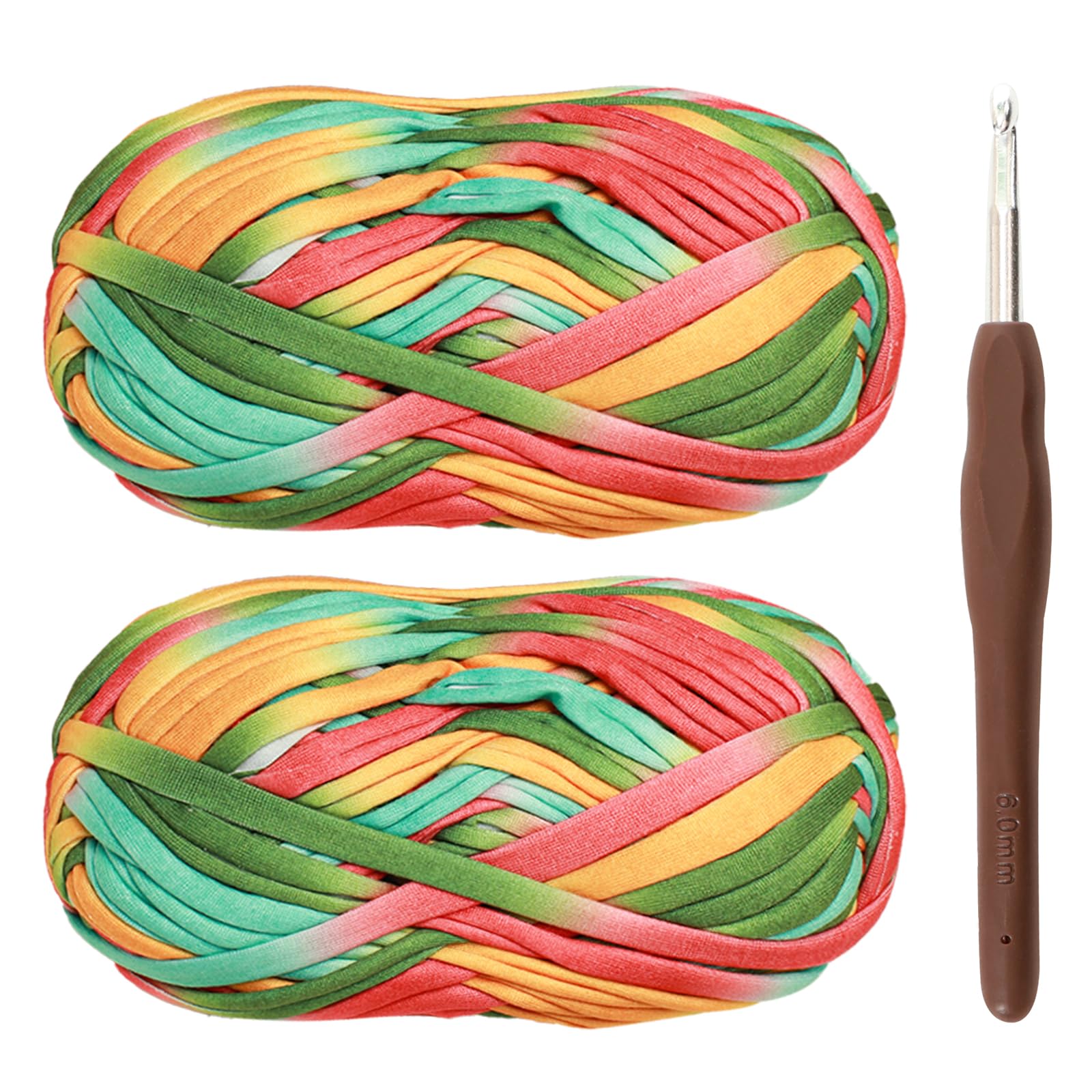 T Shirt Yarn for Crocheting Crochet Yarn Thick Wool for Crochet 2x100g Chunk Yarn with 6mm Crochet Hook Crochet Yarn for Beginners Elastic Fabric Cloth Knitting T-Shirt Yarn (Mix-red)