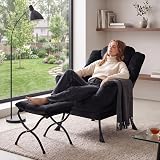 HollyHOME Armchair With Footstool Velvet Black Steel Frame 500lbs view 2