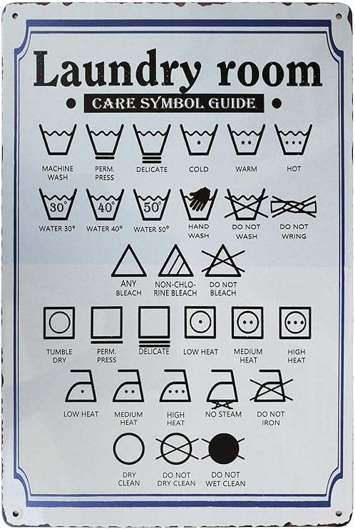 Pxiyou Laundry Room Care Symbol Guide Vintage Metal Sign Home Bathroom Decoration Wash Room Signs Country Home Decor 8x12inch Amazon Ca Home Kitchen