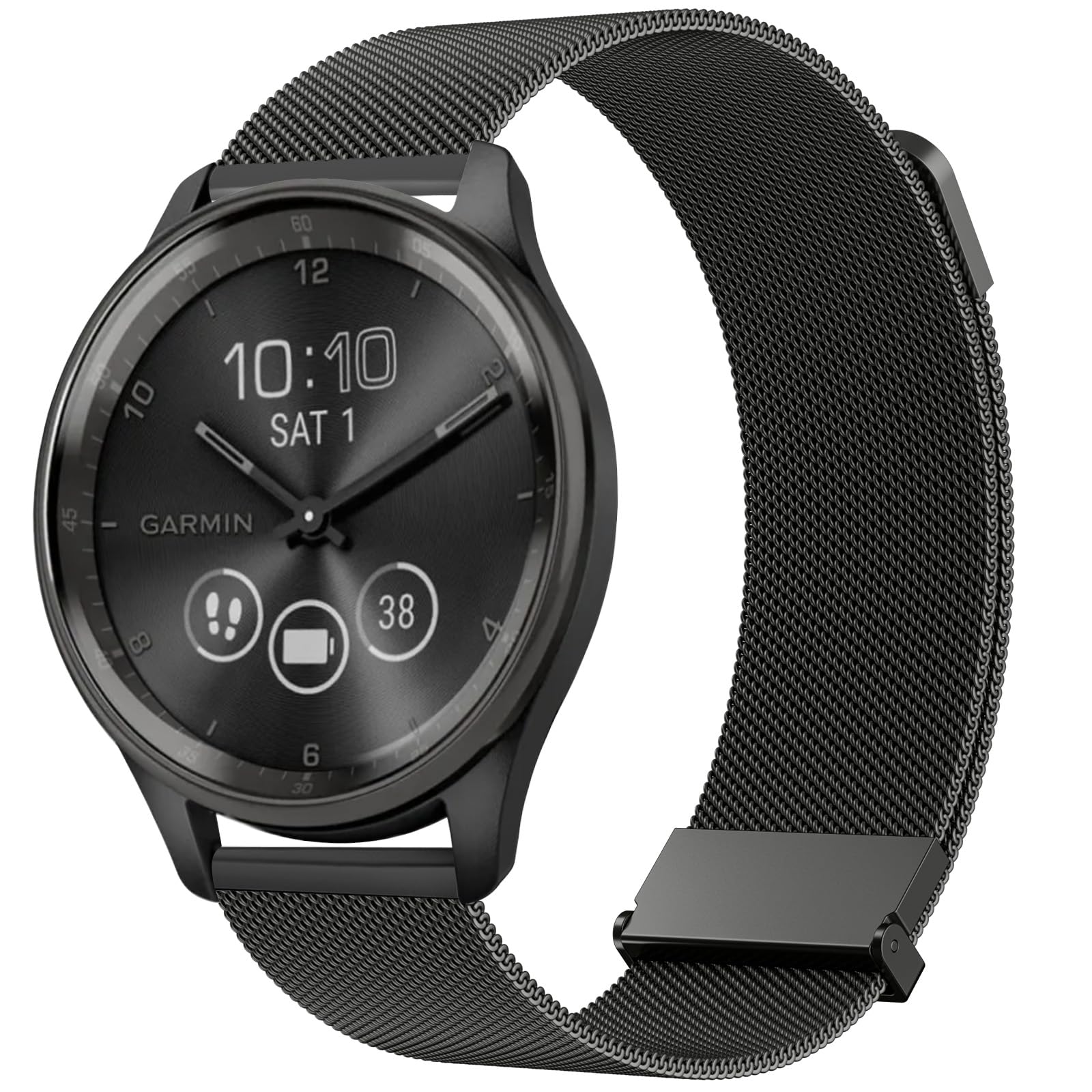 Metal Strap for Garmin Vivomove 3/HR/LUXE/Sport/Trend - 20mm Stainless Steel Bracelet Replacement Band With Enhanced Magnet (Black)