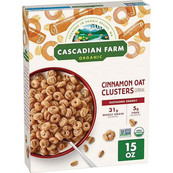 CASCADIAN FARM ORGANIC CINNAMON OAT CLUSTERS BREAKFAST CEREAL, MADE WITH WHOLE GRAIN, NON-GMO, 15 OZ