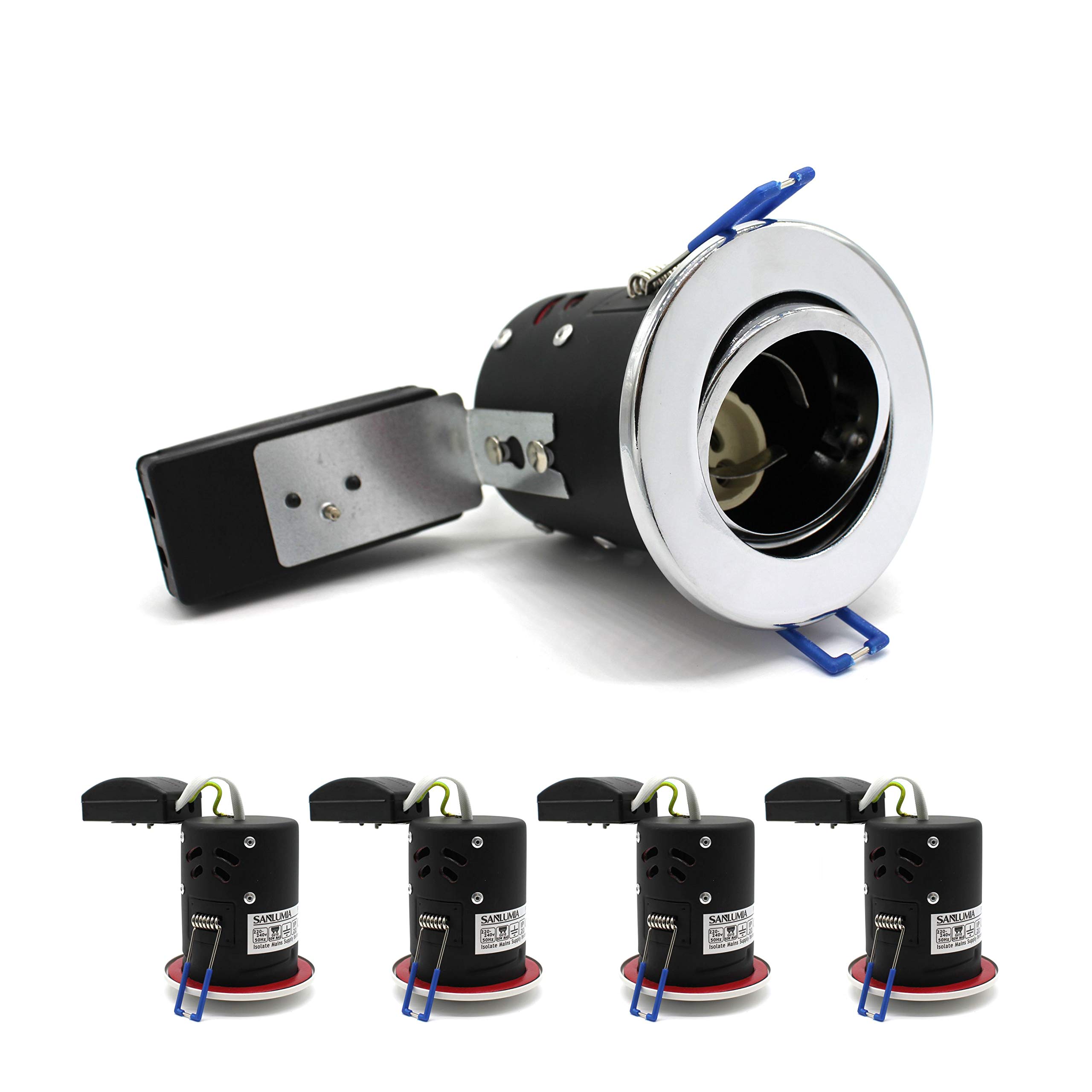 sanlumia 4 X LED Fire Rated Downlight Can GU10 Recessed Ceiling Twist & Lock Interchangeable Tilted Downlight IP20 Chrome