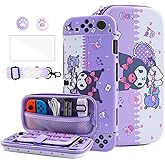 HYPERCASE Cute Switch OLED Carrying Case of Purple Bunny, with Hard Protective Cover for OLED Console, Screen Protector, Shoulder Strap & 2 Thumb Caps