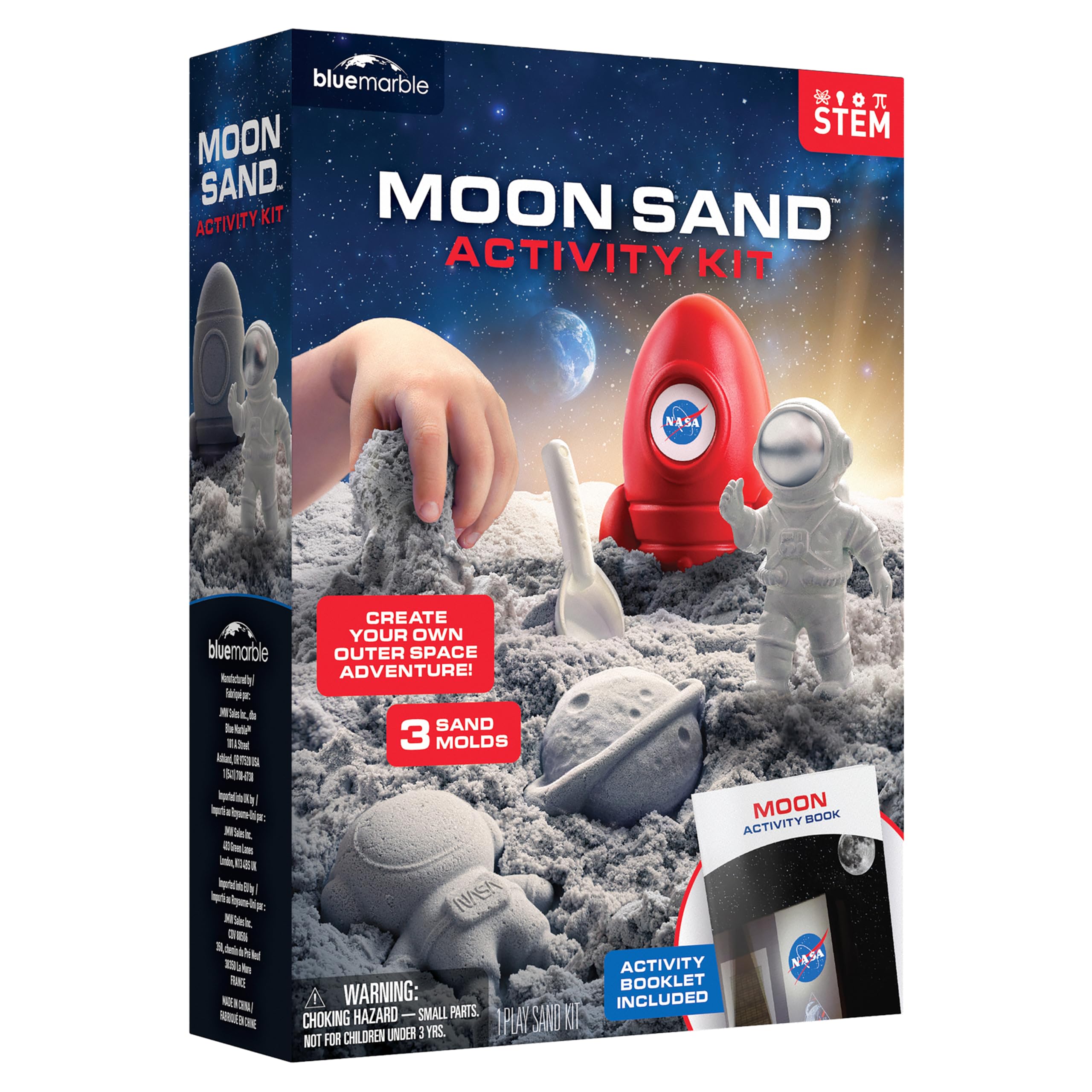 Blue Marble NASA Moon Sand Activity Kit – STEM Educational Sensory Bin Filler with 1.5 lbs Moon Sand, Play Tray, Space Molds, Astronaut Figure, Shovel, NASA Sticker, Activity Booklet & Learning Guide