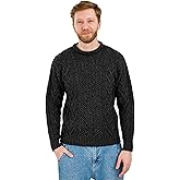SAOL 100% Merino Wool Men's Irish Traditional Aran Crew Neck Cable Knit Sweater Pullover (Charcoal, XXXLarge)