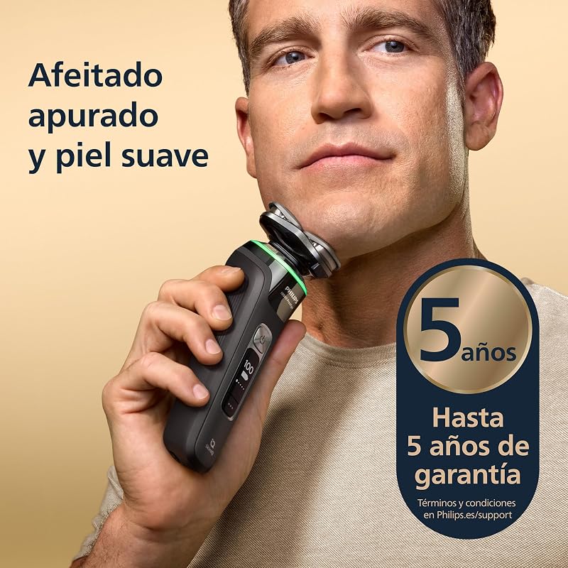i9000 Prestige, Afeitadora Eléctrica Hombre, Máquina de Afeitar Barba en Seco y Húmedo, Tecnología SkinIQ, Base de Carga, Recargable, Estuche de Viaje, Centro de limpieza, XP9207/30