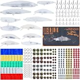 357pcs DIY Fishing Lure Making Kit | Unpainted Lure Blanks, Eyes, Stickers, Treble Hooks, Complete Fishing Lure Making Supplies