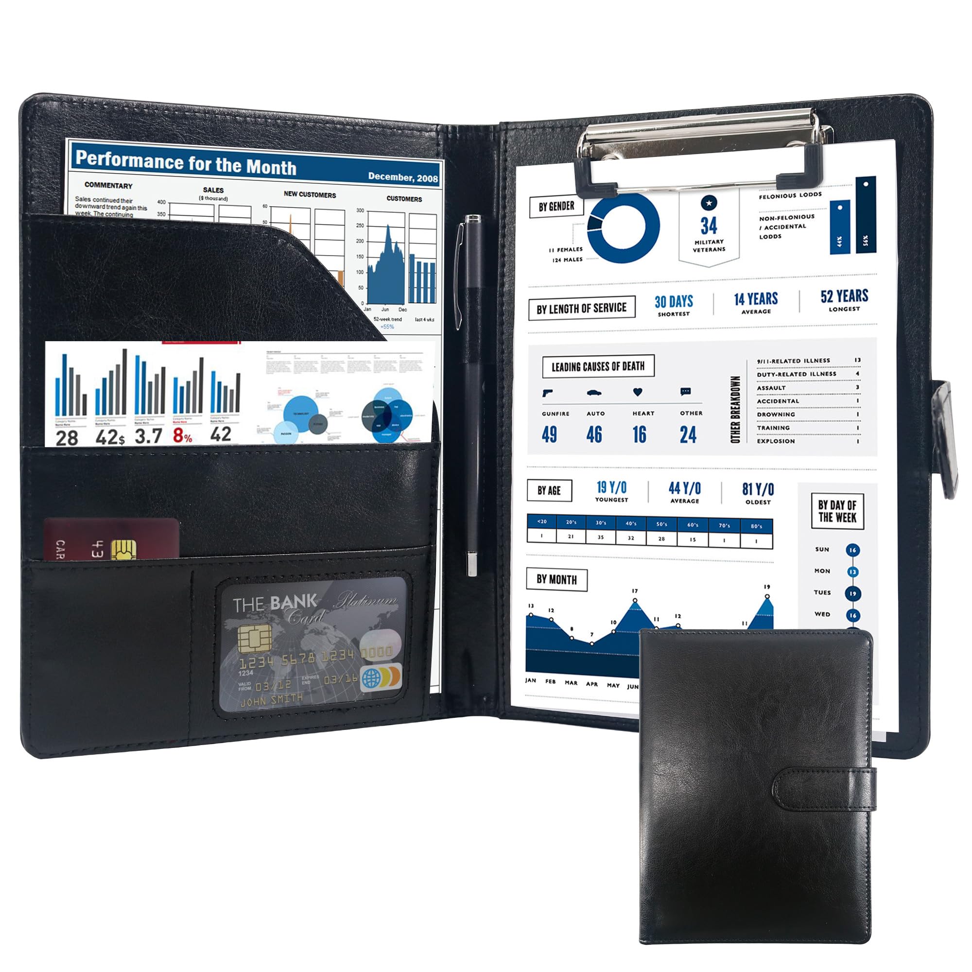 GraduatePro Clipboard Folder A5 with Storage Leather Document Folder Waterproof Magnetic Conference Presenter Business Organizer Black