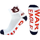 NCAA Auburn Tigers White Quarter Socks with Heel/Toe, Orange/Blue, One Size