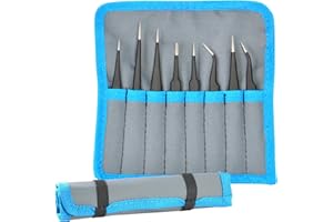 Delcast TZ-8X ESD Safe Anti-Static Stainless Steel Tweezers Set for Electronics, Jewelry, Crafts, 8 Piece