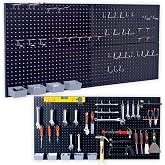 Wallmaster Garage Pegboard Storage Organizer - 48pcs Pegboard Hooks Set | 48x24 Inch Pegboard Tool Organizer with 40Pcs Peg Board Hooks &amp; 4 Storage Bins (Black)