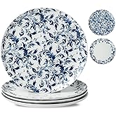Tcetealc Large Dinner Plates Set of 4, 10 Inch Blue and White Dessert Plates, Ceramic Chinoiserie plates Oven & Microwave Safe, Floral Salad Plates Round, Vintage Serving Dishes for Pasta