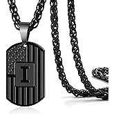 DuoDiner Valentines Day Gifts for Him -Initial Necklace Gifts for Men Boys Kids,A-Z Capital Letter American Flag Dog Tag Necklaces 24 Inches Stainless Steel Mens Jewelry Gift