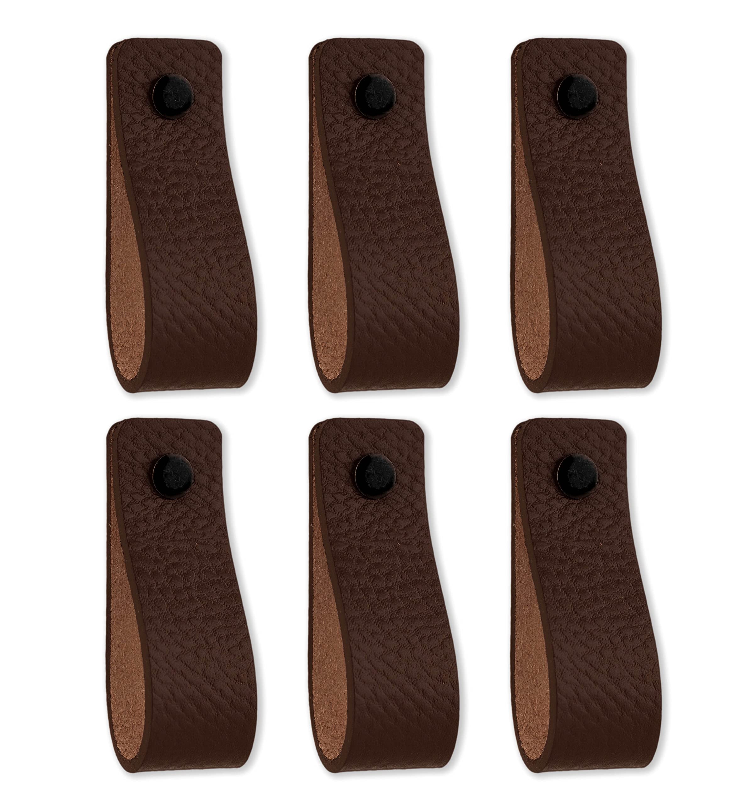 Brute Strength - Leather Handles for Furniture - Brown - 6 pcs - 16,5 x 2,5 cm - Cabinet Handle, Door Handle for Kitchen, Bathroom, cabinets, Dresser, Wood โ image 1