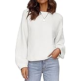 ZESICA Women's Crew Neck Long Lantern Sleeve Fall 2026 Casual Loose Ribbed Knit Solid Soft Pullover Sweater Tops