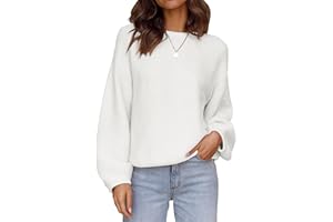 ZESICA Women's 2024 Crew Neck Long Lantern Sleeve Casual Loose Ribbed Knit Solid Soft Pullover Sweater Tops