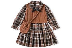 sweetabby Toddler Little Girls Dress Fall Winter Clothes Long Sleeve Shirt Dresses and Knit Vest Set Kids Girls Outfits