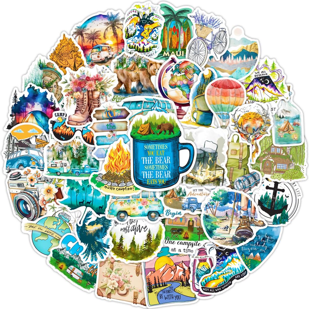 50Pcs Outdoor Stickers Laptop Car Scrapbook Phone Skateboard Suitcase Luggage Bike Outdoor Stickers Vinyl Waterproof Aesthetic Personalised Stickers for Teens Boys Girls Adults Children