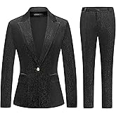 KUDORO Womens Velvet Pants Suit Set Sparkly 2 Piece Outfit for Dressy Casual Formal Wedding Blazer Jacket & Pants Tuxedo Set