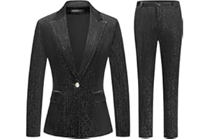 KUDORO Womens Velvet Pants Suit Set Sparkly 2 Piece Outfit for Dressy Casual Formal Wedding Blazer Jacket & Pants Tuxedo Set