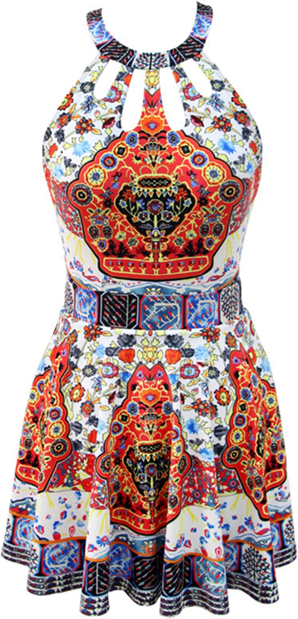 CrazycatZ Womens High Neck Swimdress with Short Cut Out Swimdress