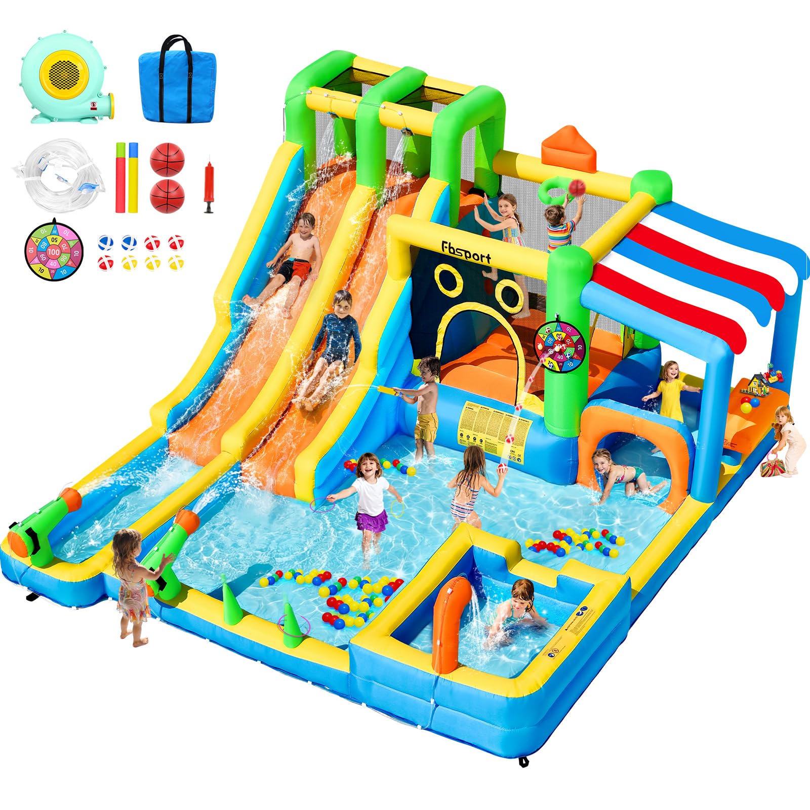 Photo 1 of ***PARTIAL SET - PRICE ADJUSTED*****FBSPORT Inflatable Bounce House Double Water Slide,11 in 1 Inflatable Water Slide Park with 680W Blower, Splash Pool, Climbing Wall, Bouncy Castle for Indoor Outdoor Backyard
**BLOWER ONLY**