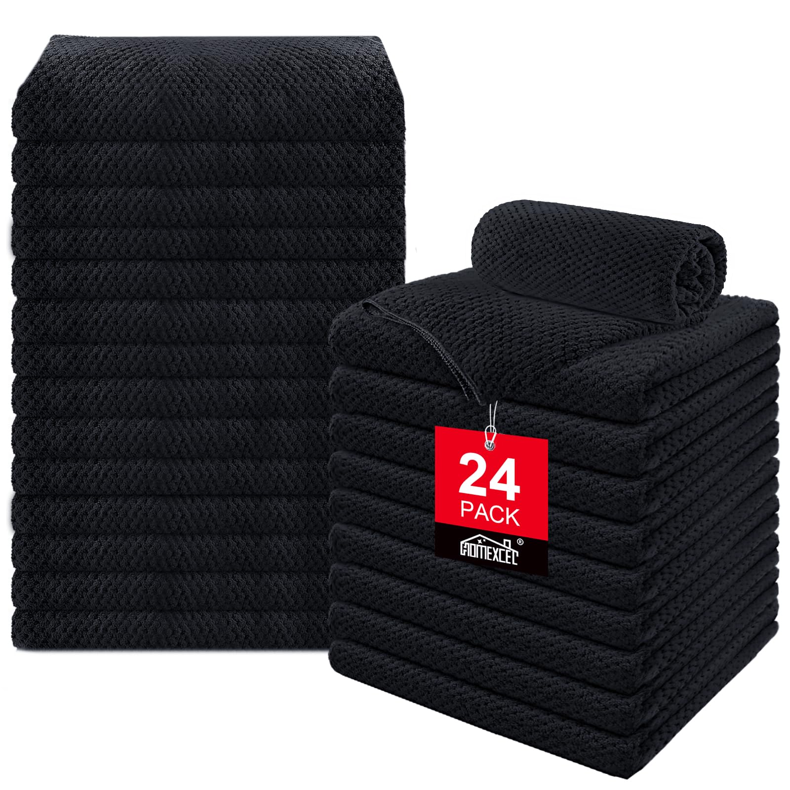 Photo 1 of HOMEXCEL Soft Salon Towels 24 Pack, (16 x 27 Inches) Microfiber Highly Absorbent Barber Towel, Black Fast Dry Hand Towels for Salons, Gym, Spa, Pool, Massage Parlors and Personal Use