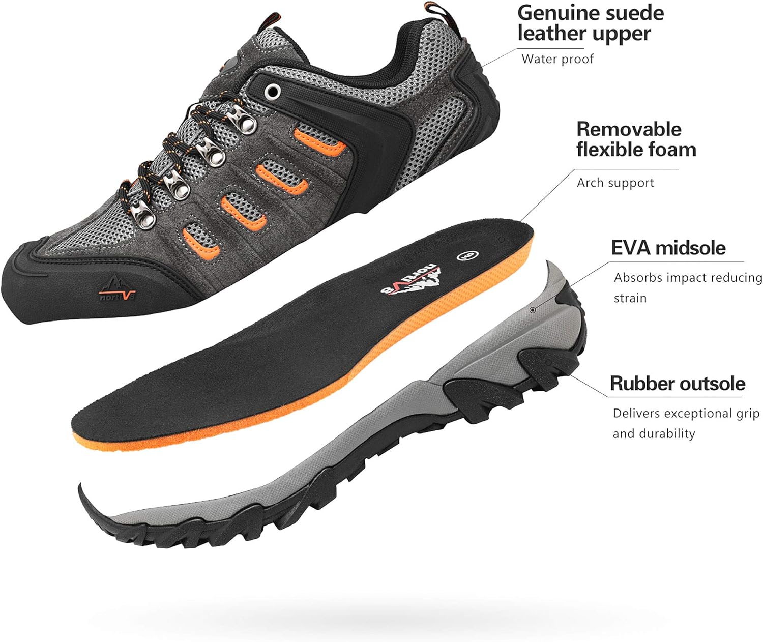  | NORTIV 8 Men's Waterproof Hiking Shoes Lightweight Leather Low-Top Hiking Shoes for Outdoor Trailing Trekking Camping Walking | Hiking Shoes