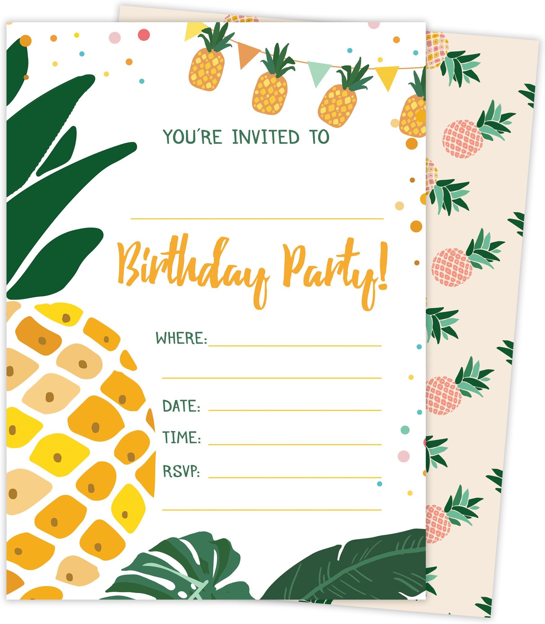 Desert Cactus Pineapple Happy Birthday Invitations Invite Cards Style 3 (25 Count) With Envelopes Boys Girls Kids Party (25ct)
