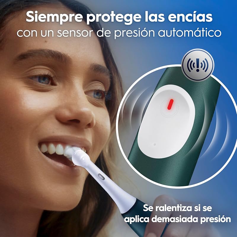Oral-B iO 2 Forest Green escova de dentes elétrica, 1 cabeça, 1 estojo de viagem, 1 suporte de recarga, 3 modos de escovagem, sensor de pressão e temporizador, desenhado por Braun