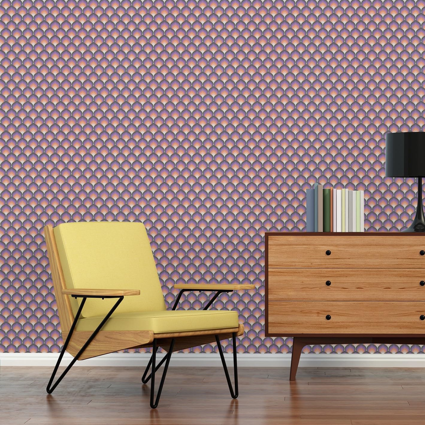 A.S. Création Retro 70's Infinity Wallpaper Orange/Black/Purple/Cream Retro Chic 395382 8.50m x 0.53m Paste The Wall