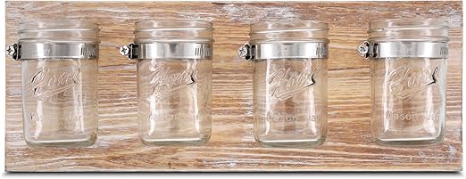 Amazon Com Rustic Hanging Mason Jar Organizer Besuerte Farmhouse Home Mason Jar Decor Toothbrush Holder Wall Mount Decor 4 Jar For Office Bathroom Kitchen And Entryway Decor Storage Brown Home Kitchen