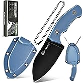 SPITZKANTE P-DA Neck Knife – EDC Fixed Blade Knife with Sheath and Necklace, 2.8" 5Cr14MoV Stainless Steel, Blue Handle for Hiking, Camping & Outdoor Use