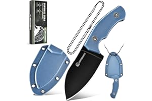 SPITZKANTE Neck Knife with Sheath and Necklace P-DA, 5.51" Small EDC Fixed Blade Knife with Sheath, Blue ABS handle