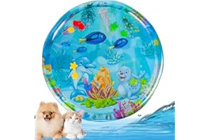 Pureadee Extra Large Thickened Sensory Water Playmat for Cats - Water Sensor Playmat with Fish for Cool Comfortable Pet Play (42in*42in)