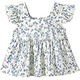 NIUSC Girls Summer Short Sleeve Tops Cute Ruffle Square Neck Peplum Shirts Casual Cotton Smocked Blouse 2-12 Y