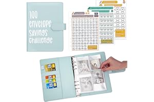 Ndsox 100 Envelopes Money Saving Challenge Binder, A5 Budget Binder with Cash Envelopes, Savings Challenges Book to Save $5,050, 10,000, 500, Budget Planner for Budgeting Planner Saving Money,MintBlue