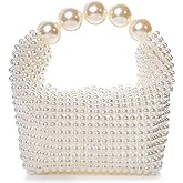 Abvokury Women Pearl Beaded Clutch Handle Bag Evening HandBag for Wedding Party