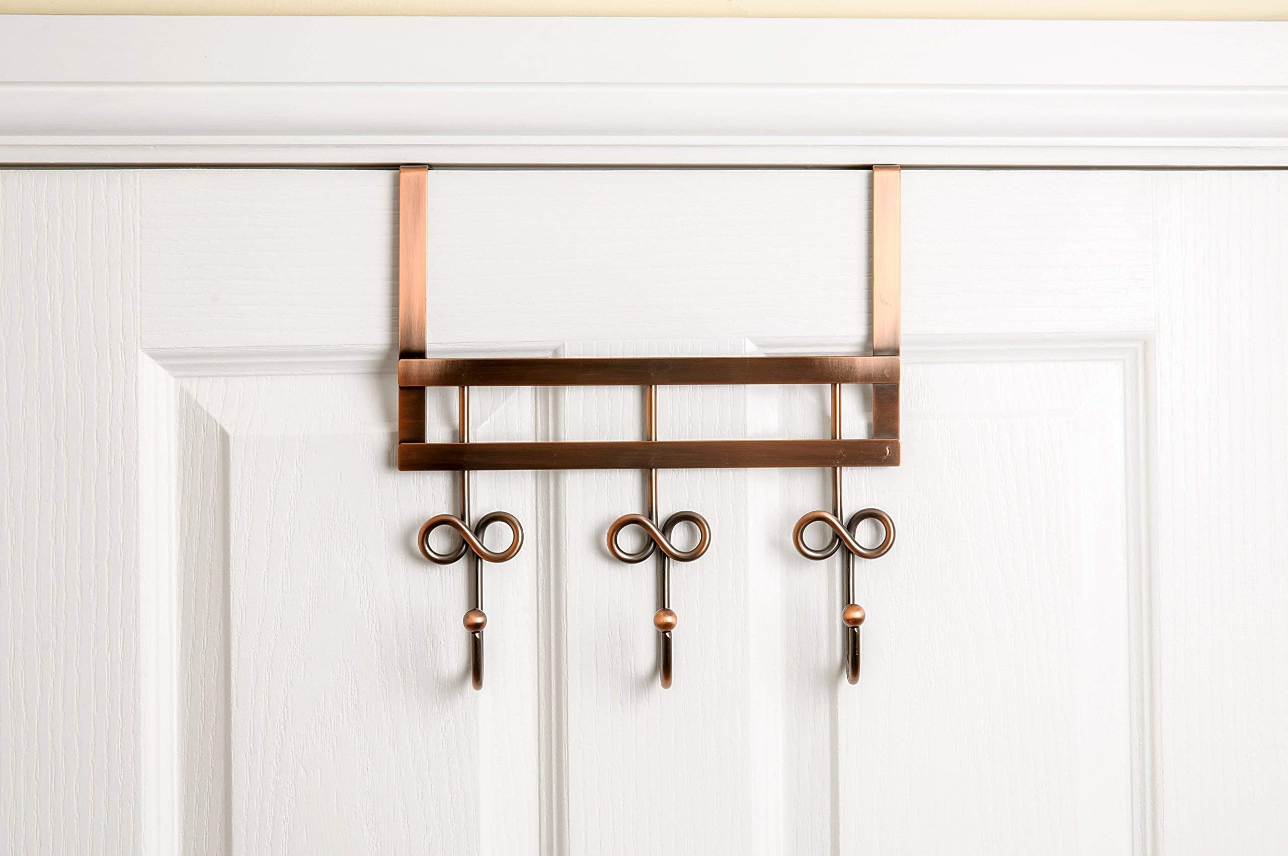 Headbourne HR0221C 3 Twisted Coat Hook Over the Door Hanger, Copper
