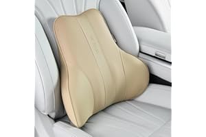 Coverado Lumbar Support Pillow for Car, Ergonomic Memory Foam Back Pillow for Office Chair, Back Cushion for Back Pain Relief, PU Leather Car Lumbar Support for Driving Seat - Beige