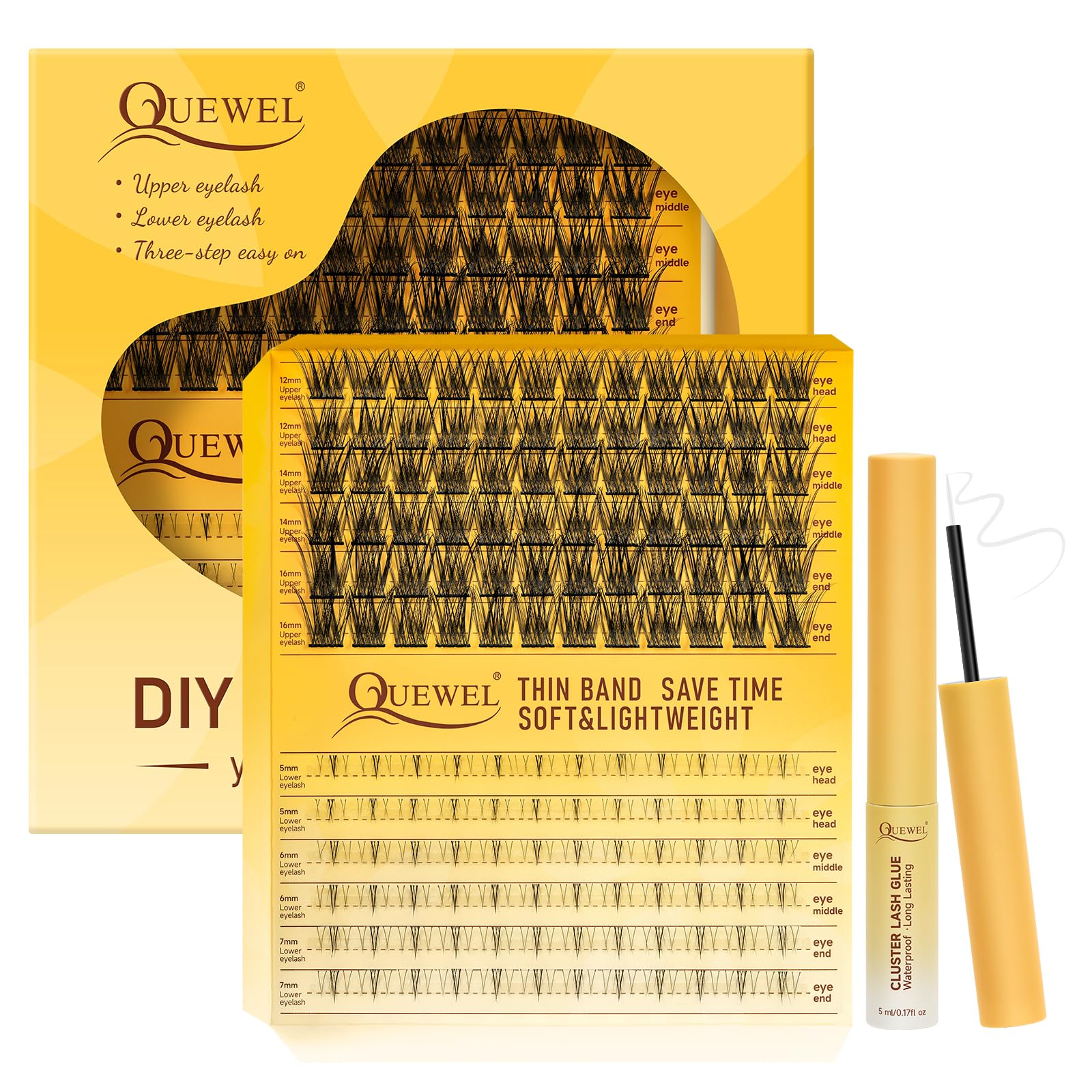 QUEWEL Cluster-Lashes Kit Upper and Lower Eyelash Clusters with Long Lasting Lash-Clusters Bond, DIY Lash -Extensions Can Be Completed In Three Steps, and Can Easily Create Big Eye Effects(Easy02 MIX) — image 1