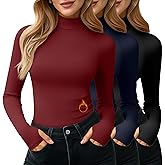 Velvelhall 3 Pack Women's Turtleneck Shirts Long Sleeve Slim Fit Thermal Underwear Tops Mock Neck Base Layer with Thumb Holes