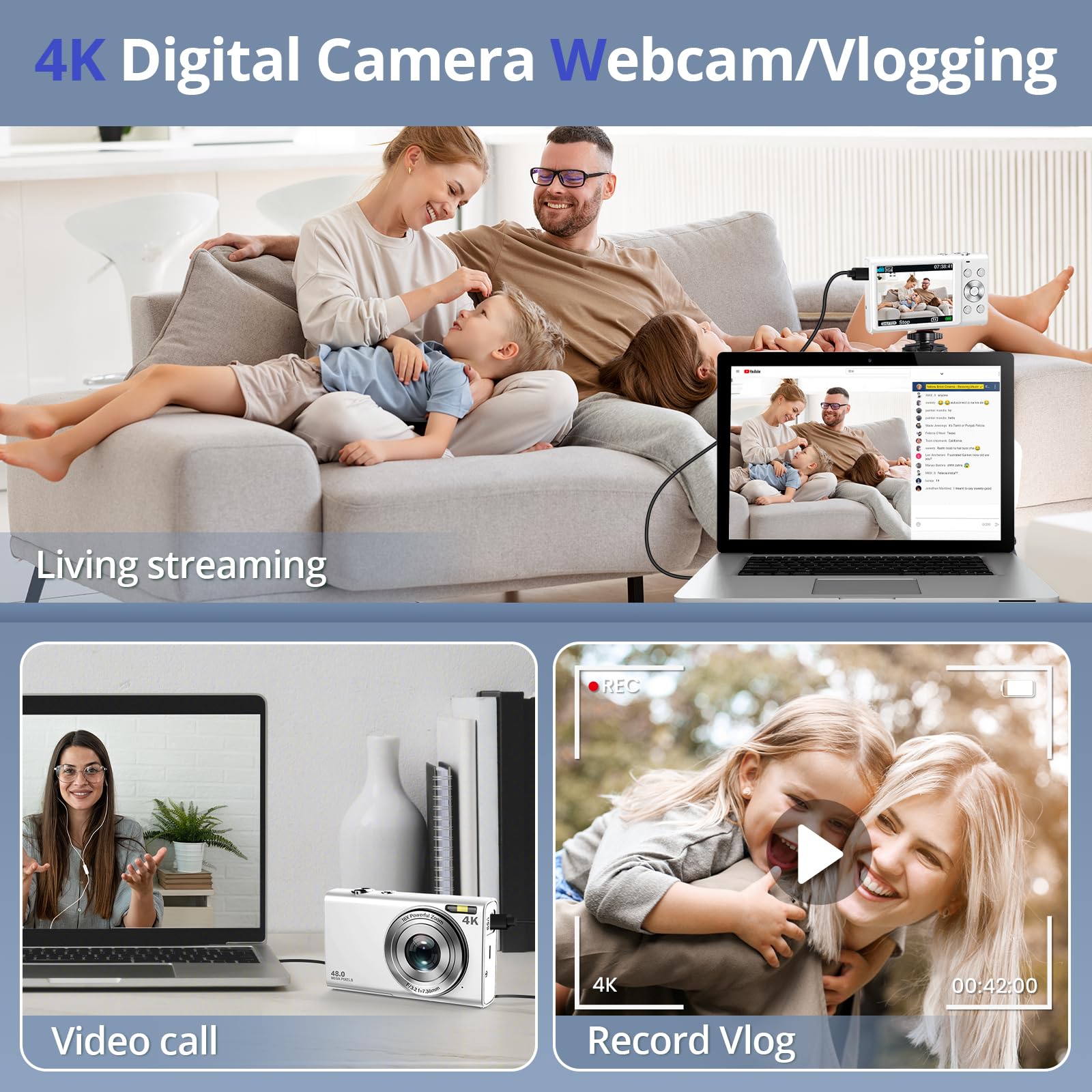 Memory Camera Small Mua Digital Camera 4K Auto Focus Vlogging Camera 48MP 16X Digital Zoom ...