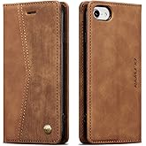 QLTYPRI Case for iPhone 16e, Vintage PU Leather Wallet Case Card Slot Kickstand Magnetic Closure Shockproof Flip Folio Cover for iPhone 16e - Retro Brown