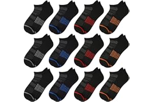 Comfoex 12 Pairs Boys Running Ankle Socks For Kids 4-6 6-8 8-10 10-12 Years Old Low Cut Athletic Breathable Cotton Socks