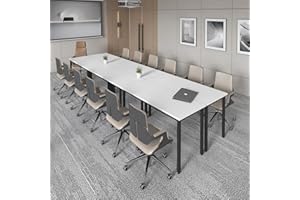 Bonzy Home Conference Tables 14ft Office Computer Desk for Meeting Room Study Writing Printer Table Office Computer Desk for 16 People Rustic Modern White 6PCS (165.3"x47.2"x29.5")